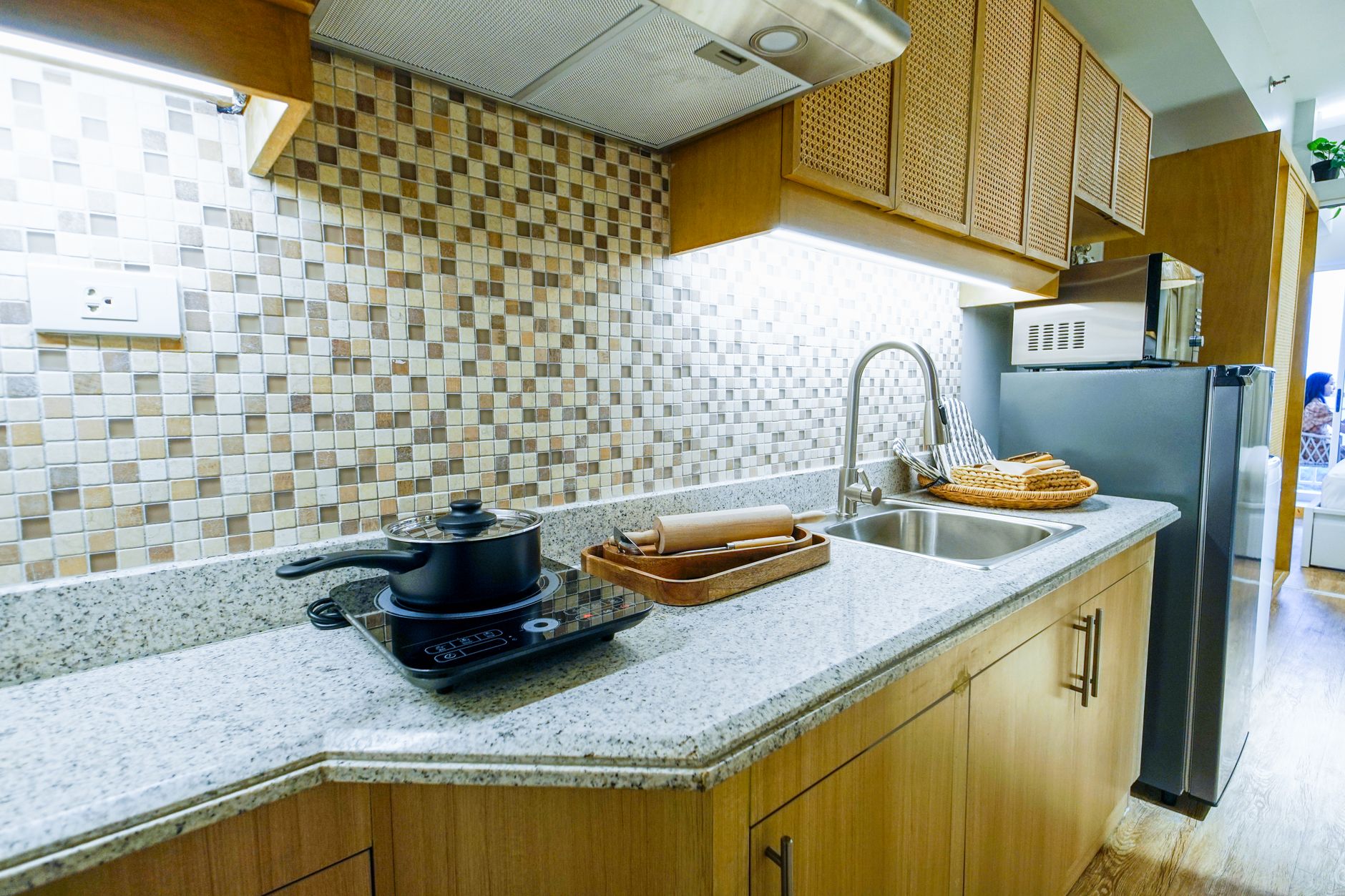 Kitchen with granite countertops and stainless steel appliances